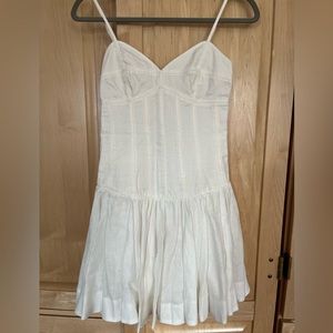 Anastasia Paneled Mini Dress in Ivory Linen. Bustier Style. AUS 4 = US 0